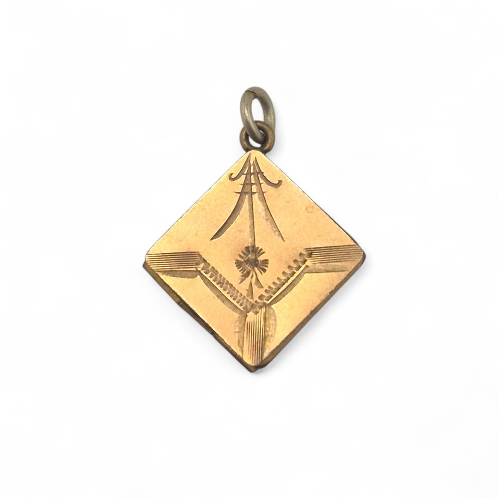 Antique Victorian Gold Filled Diamond Locket Etched Starburst Pendant W&H Co
